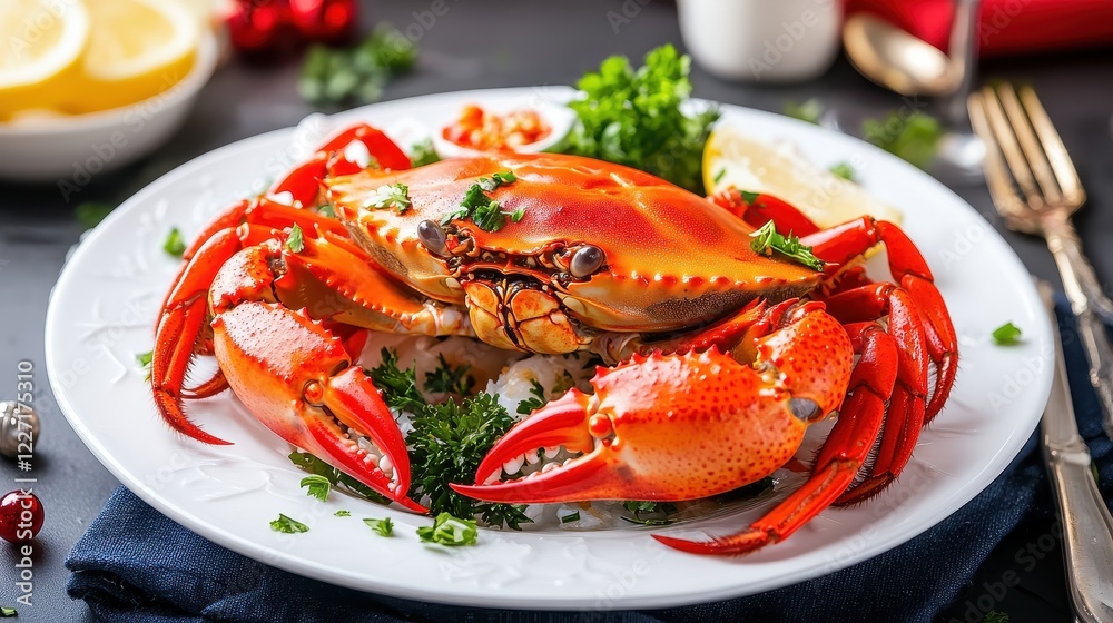 Freshly Caught Crab Platter Served with Lemon and Herbs Freshly Caught Crab Platter Served with Lemon and Herbs