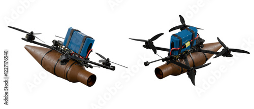 FPV Drone with a bomb isolated on white isolated on white