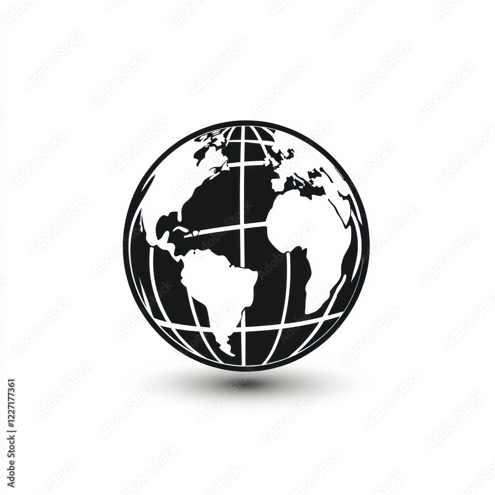 Representation of Earth in black and white showcasing continents and grid lines. Generative AI Representation of Earth in black and white showcasing continents and grid lines. Generative AI
