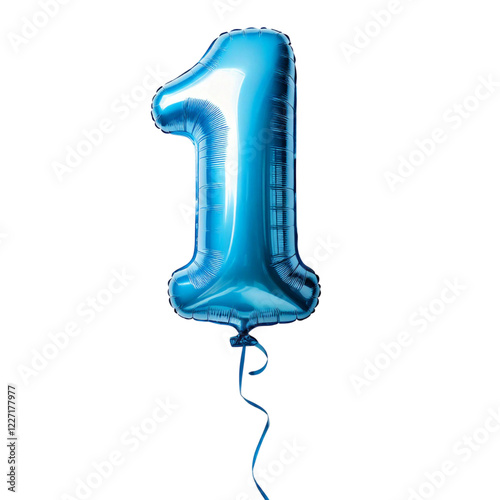 Light blue balloon shaped as number 1 isolated on transparent background	