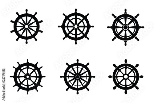 Vintage pirate ship wheel icon set. Boat wheel icon vector, Ship wheel icon. Vector illustration