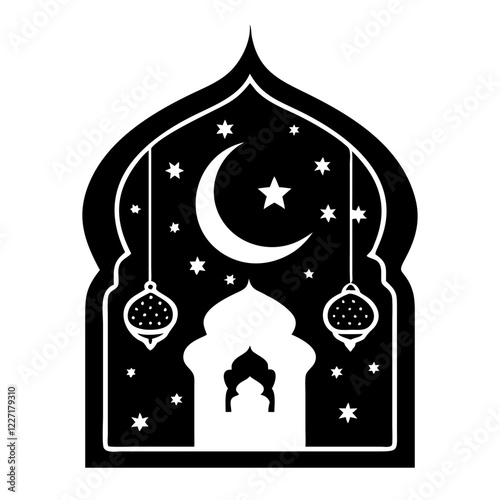 ramadan kareem lantern with crescent and stars vector illustration