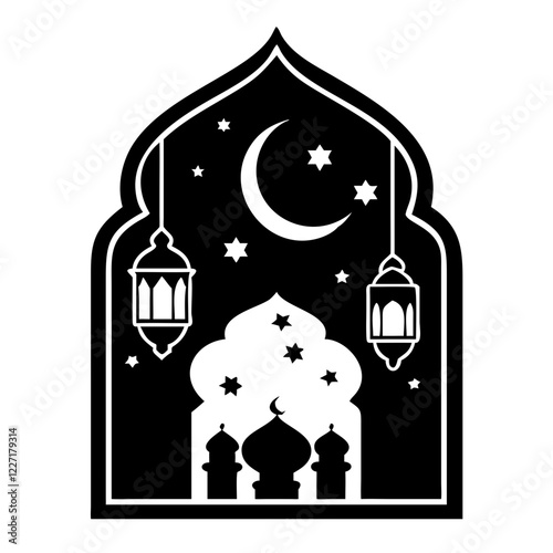 ramadan kareem lantern with crescent and stars vector illustration