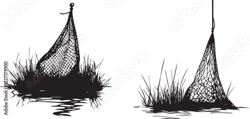 Silhouette of a fishing net in a water vector silhouette