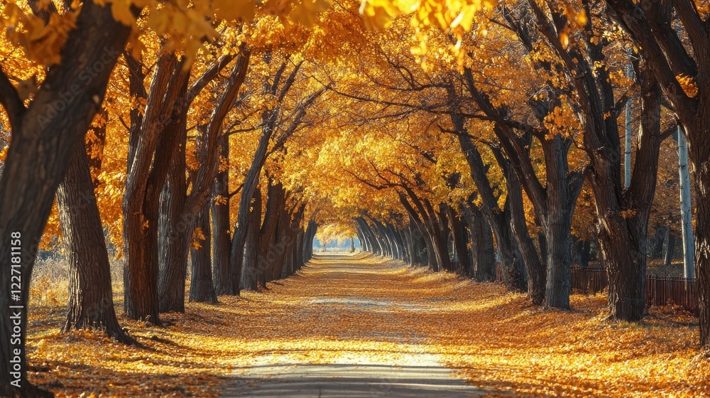Fototapeta premium Golden Autumn Trees Line A Path