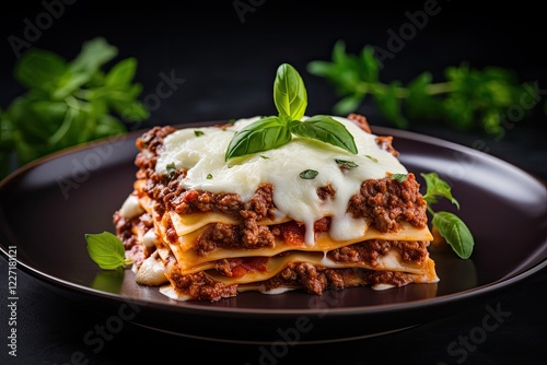 Lasagna from Italy served on square dish photo