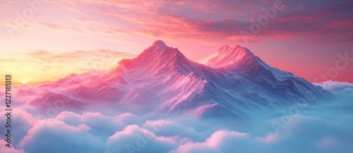 holographic retro style illustration with colorful pastel landscape nature background