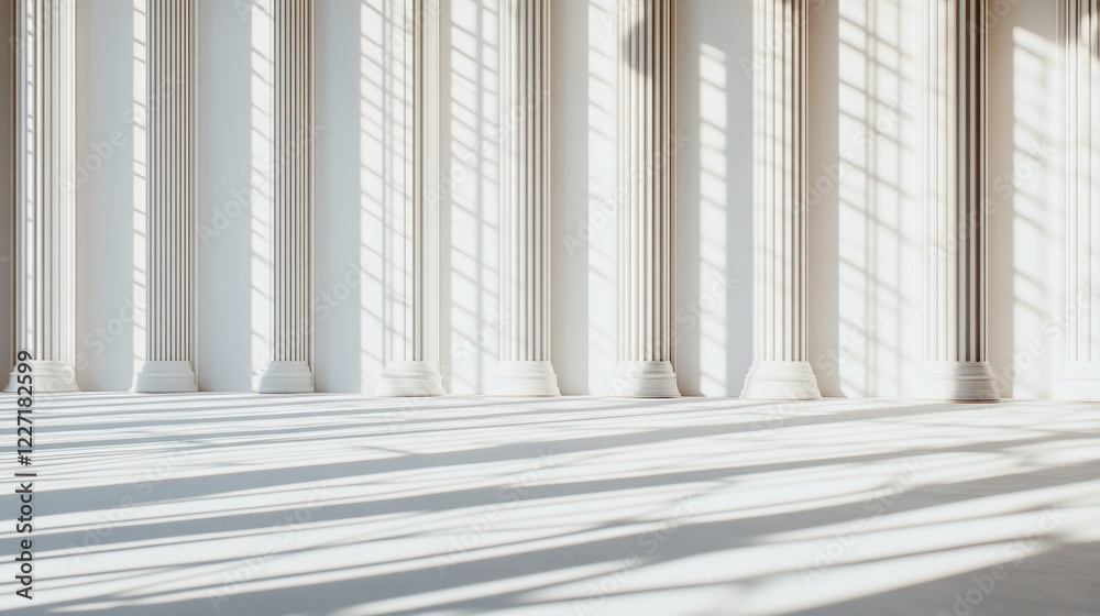 Obraz premium Sunlit Classical Columns Hall Interior Design