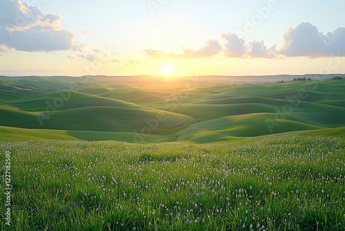 Golden Harvest: 4K Ultra HD Image of Sunset over Idyllic Farmland Landscape with Wheat Field