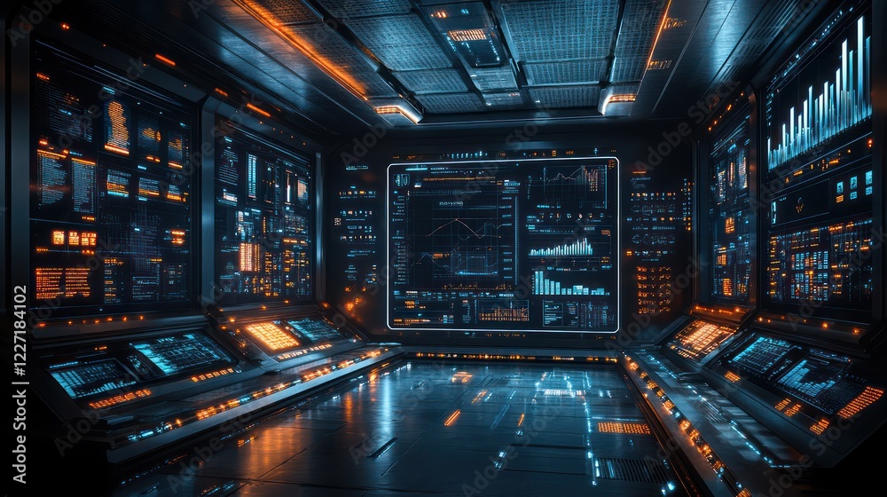 Futuristic Control Room: Data Visualization and Technological Innovation Futuristic Control Room: Data Visualization and Technological Innovation