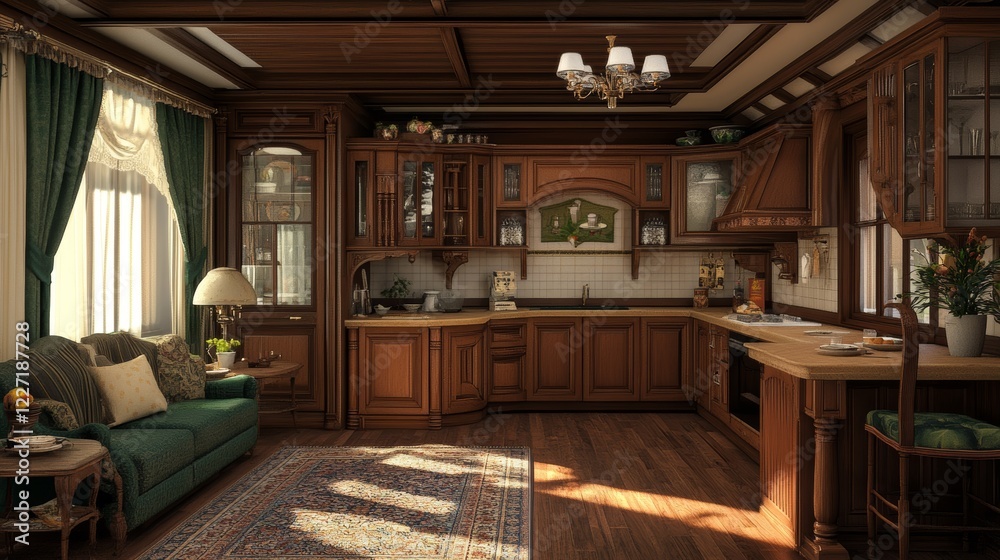 Fototapeta premium interior kitchen living room 3d illustration 
