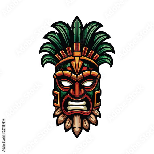 Design a vector illustration of an Aztec warrior, showcasing intricate headdress, weaponry, and body paint.  Depict strength and ferocity.