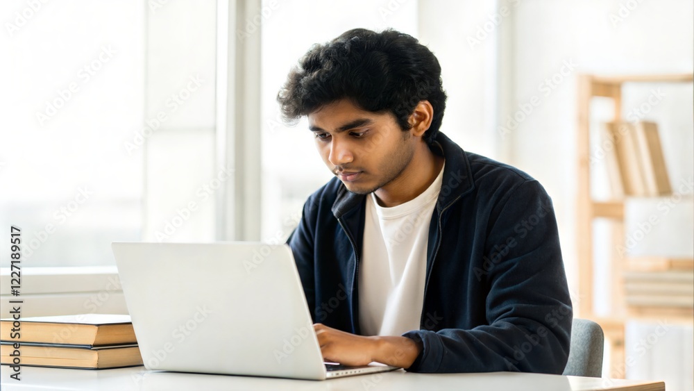 Indian Student Using Laptop – A student engaged in online research, coding, or virtual learning.
Indian Student Using Laptop – A student engaged in online research, coding, or virtual learning.