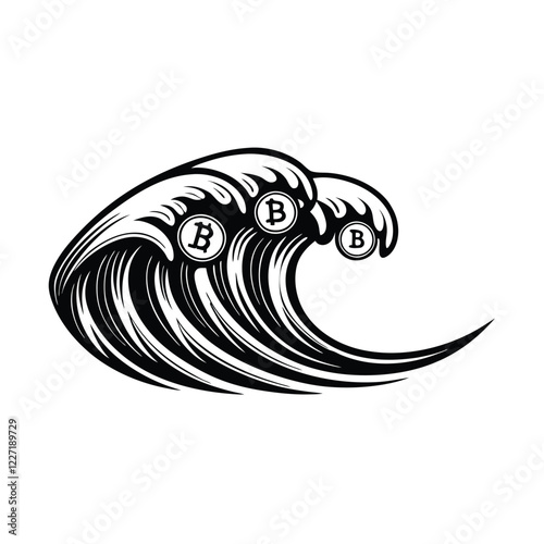 Design a dynamic, wave-shaped logo incorporating abstract currency symbols, suggestive of an Initial Coin Offering (ICO).  The design should be modern and visually appealing.