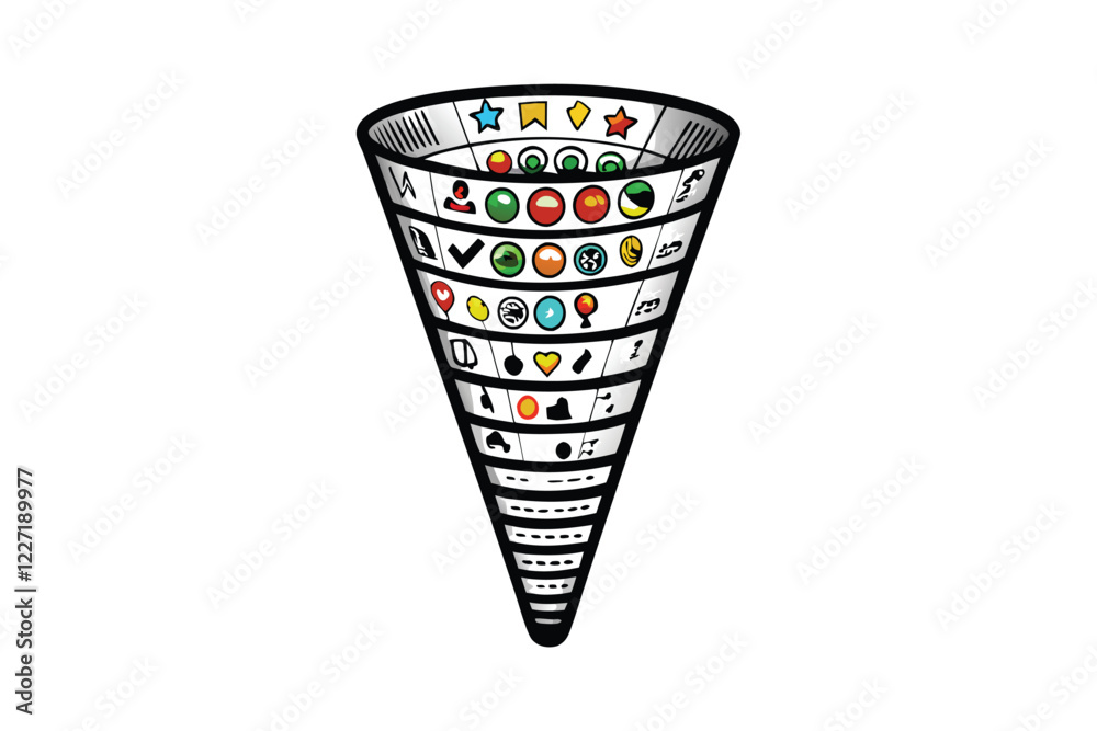 Design a visually appealing infographic depicting a digital marketing funnel, emphasizing stages from awareness to conversion. Use a clear, modern funnel shape. Design a visually appealing infographic depicting a digital marketing funnel, emphasizing stages from awareness to conversion. Use a clear, modern funnel shape.