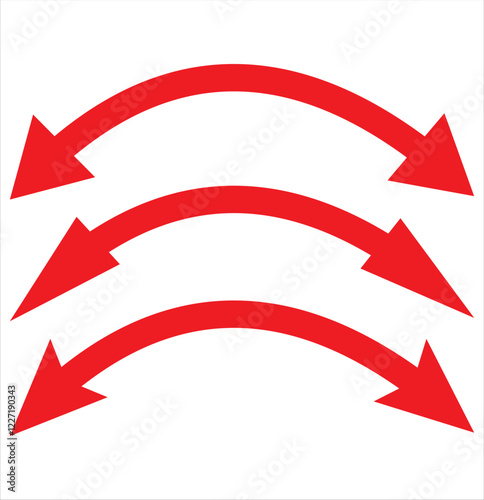 Dual arrow. Dual semi circle arrow. Vector illustration. Semicircular curved thin long double ended arrow. Red and Black arrow Set. Variety Design.