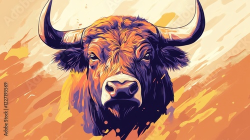 Majestic Bull Portrait Artistic Rendering Of Strength