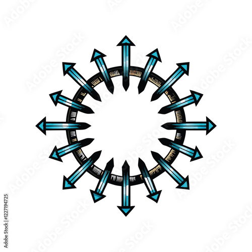 Create a visually striking image depicting circular arrows converging towards a central point, representing the concept of fluxpoint.  Emphasize dynamic energy and flow.