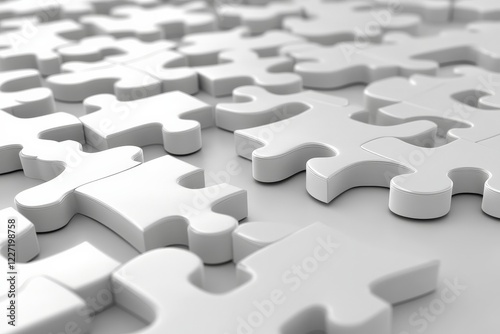 Stacked pieces of an unfinished puzzle, highlighting the intricate shapes and textures in a minimalistic environment