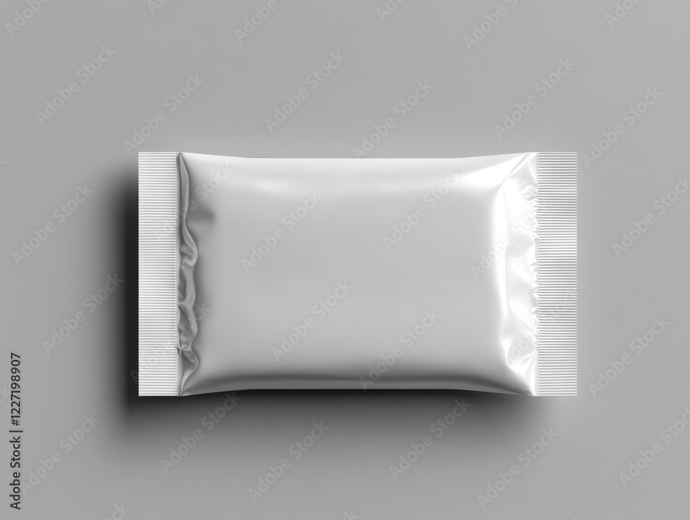 Blank white foil sachet pouch mockup. Blank white foil sachet pouch mockup.