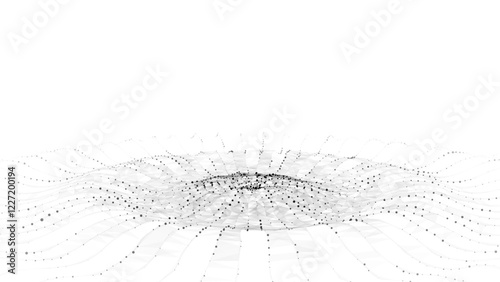 3D abstract circle music wave with white dots and lines. Futuristic technology background. Graphic effect network connection data. Glowing round sound with dark cyberspace.
