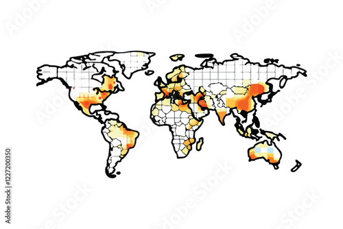 Illustrate global internet usage on a detailed world map, highlighting regional variations in penetration rates with color-coded intensity.