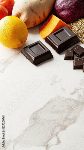 Close-Up Display of Colorful Health Foods on a Minimal Surface photo