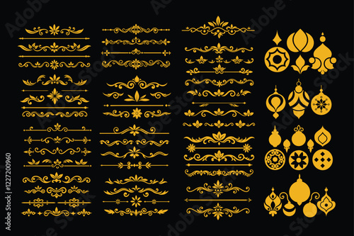 Elegant Golden Border Ornament Vector Collection.