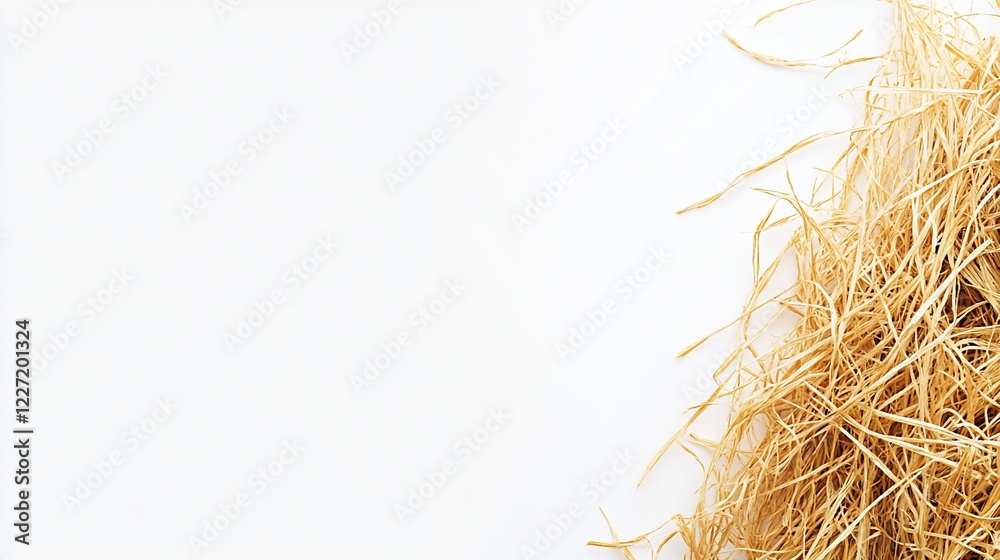 Obraz premium Straw border on white background; packaging filler, rustic design