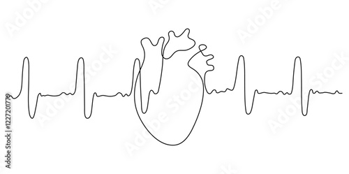 Human heart. Continuous line drawing. Frame boarder.