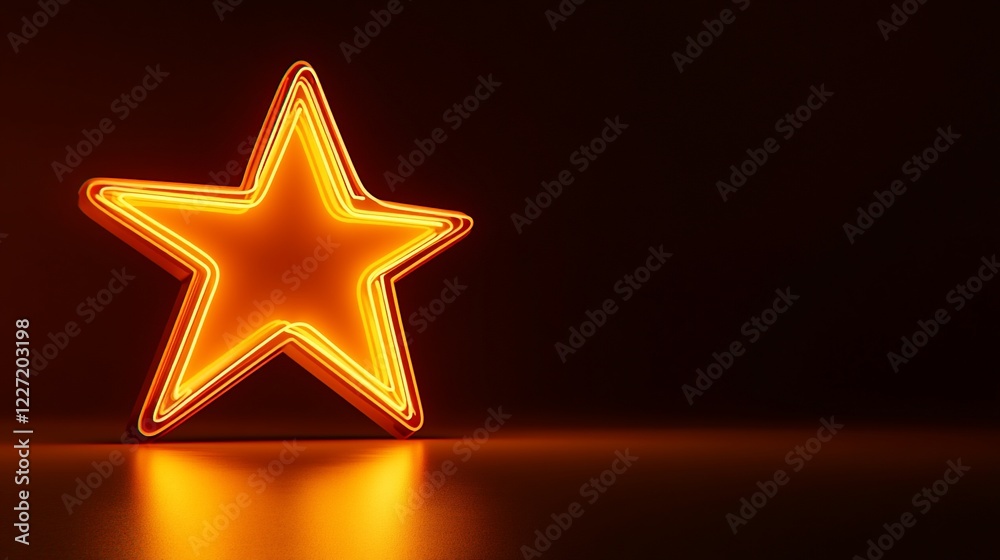 Fototapeta premium Glowing orange neon star on dark background; digital art