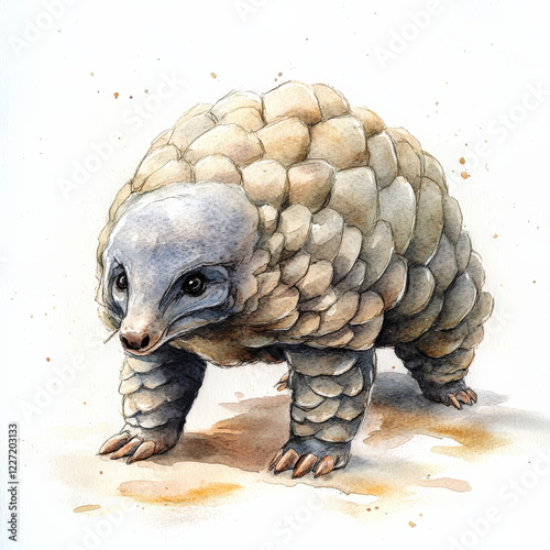 Watercolor_painting_of_a_pangolin,_showcasing_its_unique_scaly_armor_and_expressive_face.