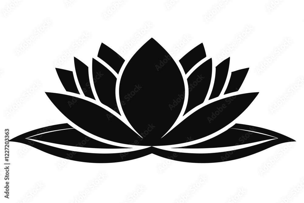 Water Lotus Flower with Continuous Line Art Leaf Silhouette - Elegant Vector Icon on white background. Water Lotus Flower with Continuous Line Art Leaf Silhouette - Elegant Vector Icon on white background.