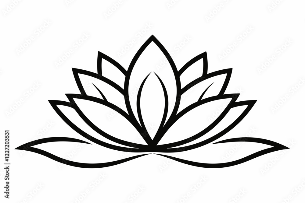 Water Lotus Flower with Continuous Line Art Leaf Silhouette - Elegant Vector Icon on white background. Water Lotus Flower with Continuous Line Art Leaf Silhouette - Elegant Vector Icon on white background.