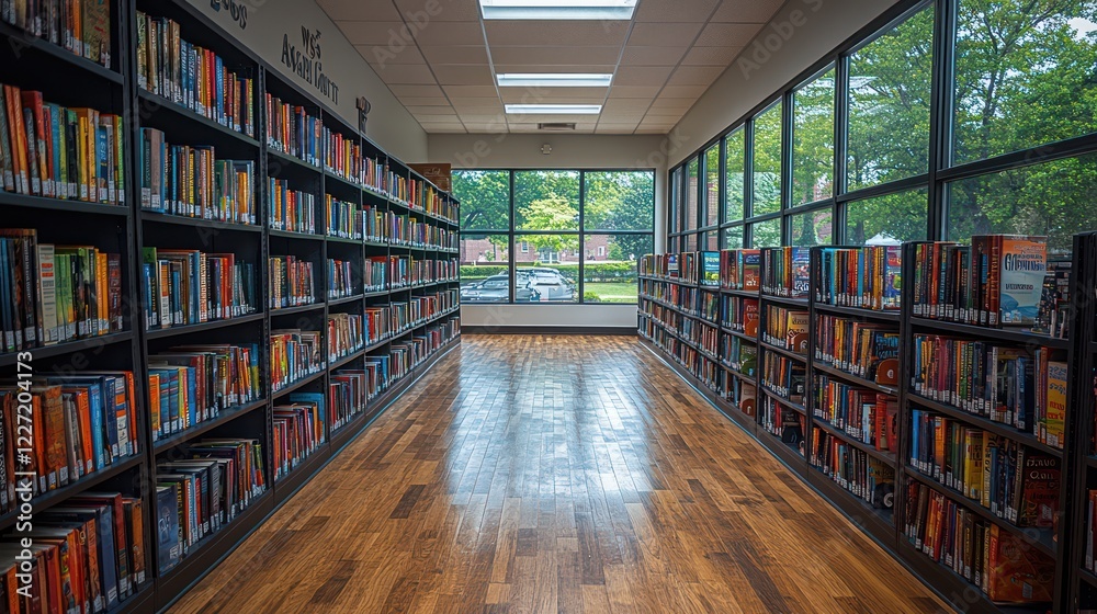 Serene Library Interior with Abundant Books and Natural Light Serene Library Interior with Abundant Books and Natural Light