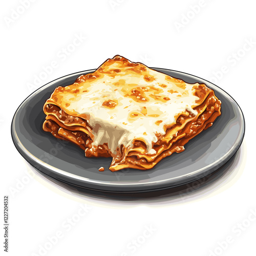 A plate with a piece of delicious beef lasagna with bechamel and mozzarella food vector illustration isolated on a white background