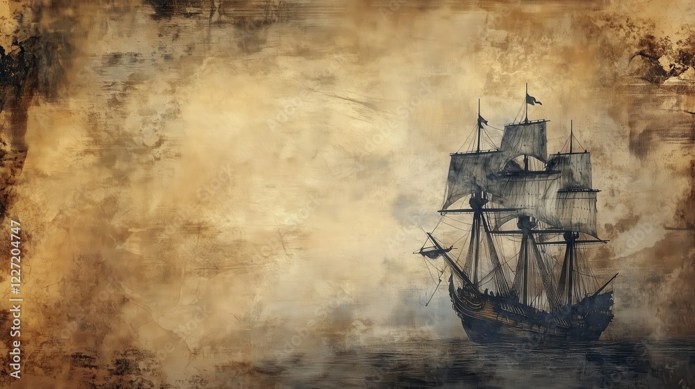 Fototapeta premium The gritty textures of a nautical grunge background, with pirate flags and aged ropes, evoke the spirit of the high seas and adventure.