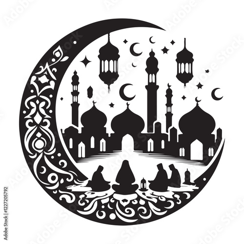 Beautiful Muslim festival illustration featuring mosques and stars