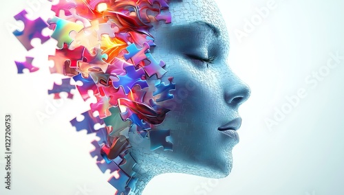 Puzzle Woman with Colorful Pieces