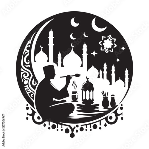 Beautiful Muslim festival illustration featuring mosques and stars