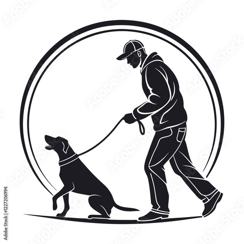 Pet trainer and Dog logo in black color