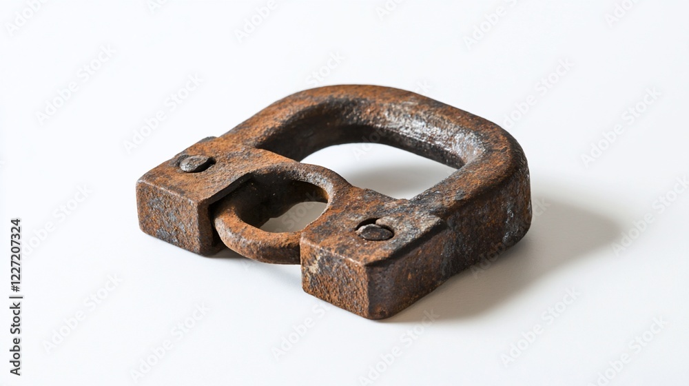 Rusty padlock studio shot, white background, security concept Rusty padlock studio shot, white background, security concept