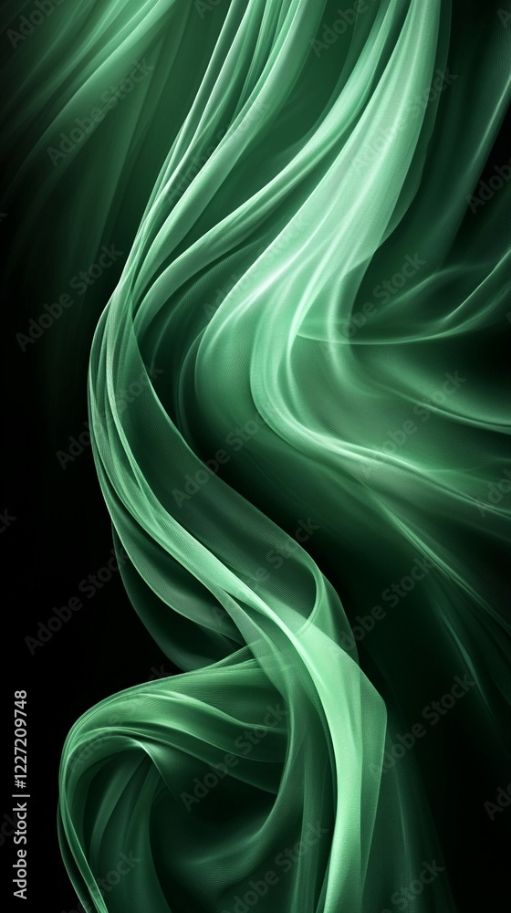 Obraz premium Abstract Green Fabric Swirling Against A Black Background.