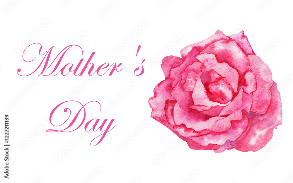 Happy Mother's Day greeting with hand drawn watercolor rose. Minimalistic hand drawn rose illustration with text greeting. Happy Mother's Day greeting with hand drawn watercolor rose. Minimalistic hand drawn rose illustration with text greeting.
