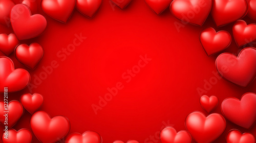 Red hearts frame vibrant background, creating romantic atmosphere