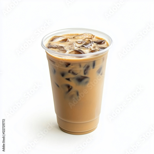 ice coffee mocha moccacino capuccino vanilla latte in plastic cup, white background high resolution HD AI generate