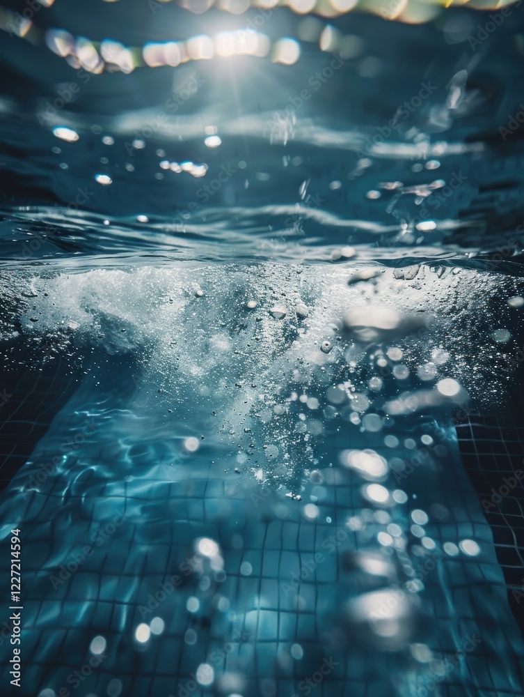 Sunlit Water Splash Underwater Pool Photo Bright Environment Close-Up Motion Highlighting Sunlit Water Splash Underwater Pool Photo Bright Environment Close-Up Motion Highlighting