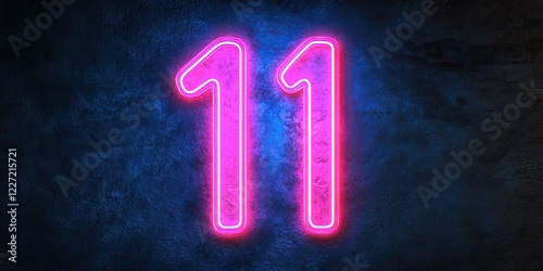 Neon Pink Eleven Number Sign on Dark Blue Background photo