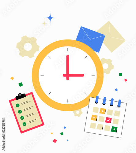 Clock With Calendar And Task List In Flat Vector Illustration Symbolizing Time Management, Productivity, And Scheduling, Isolated On White Background