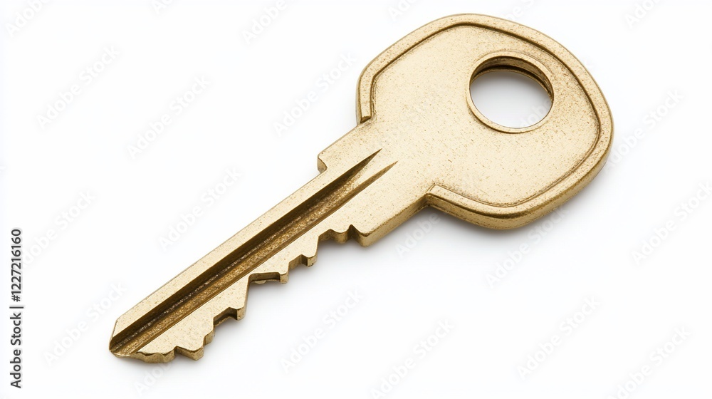 Golden key isolated on white background; security, access concept Golden key isolated on white background; security, access concept
